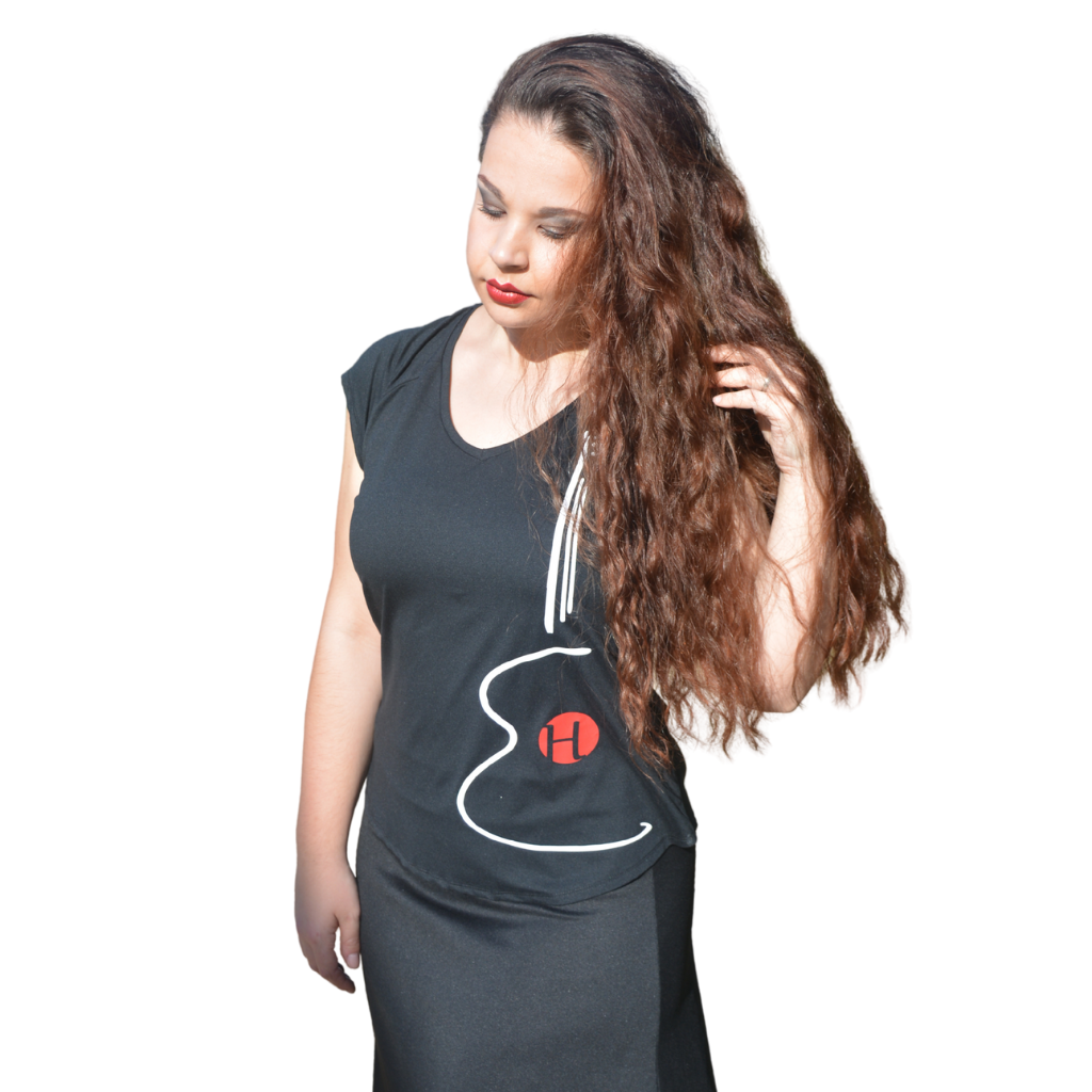 Camiseta flamenca negra con guitarra y logo Hechura