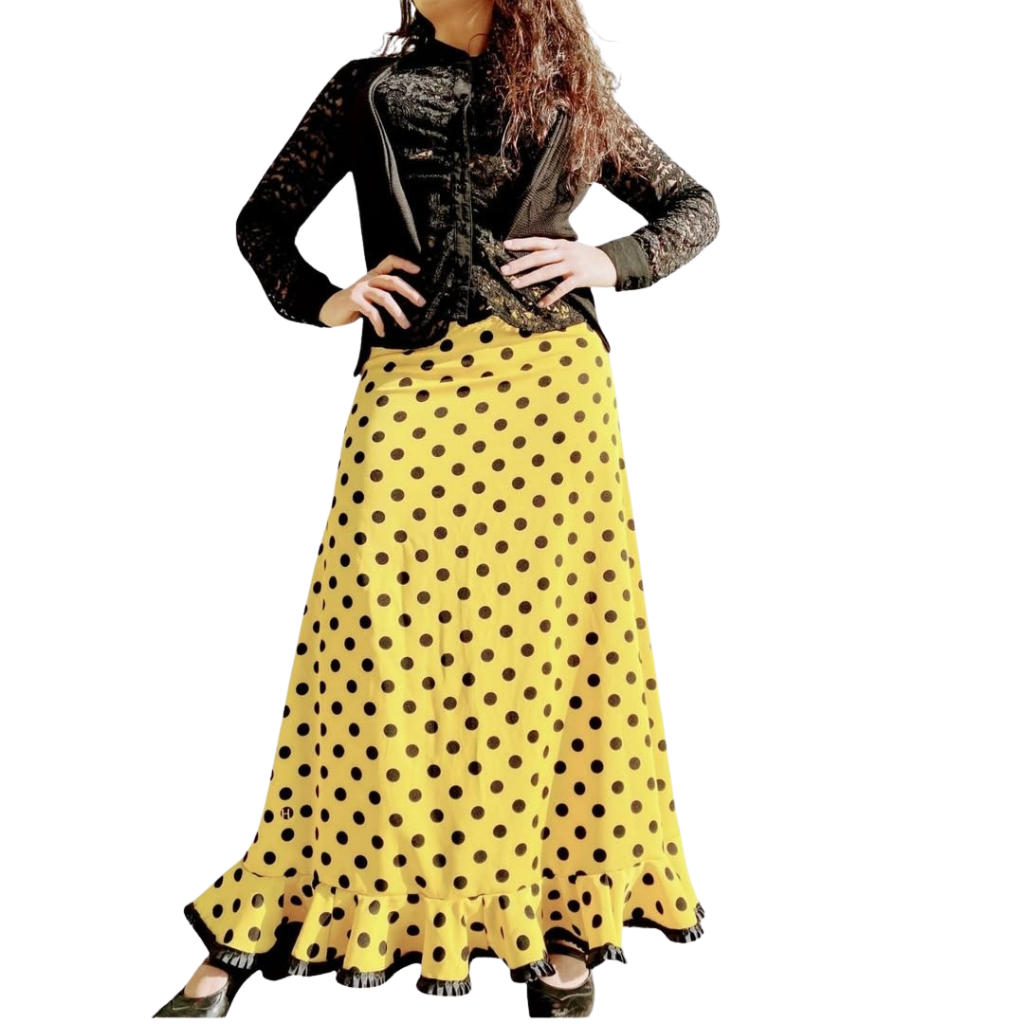 Falda flamenca amarilla con lunares negros
