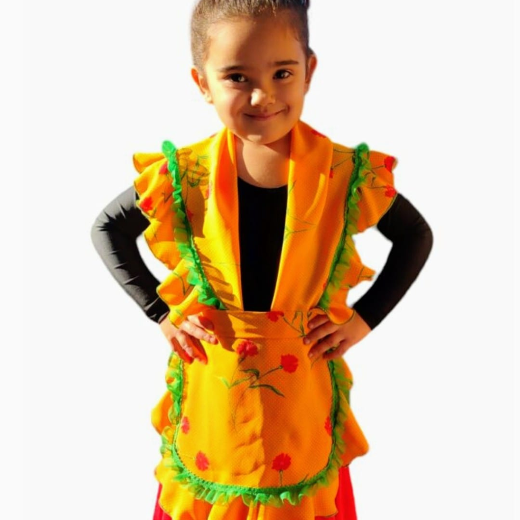 Delantal flamenco infantil naranja con flores
