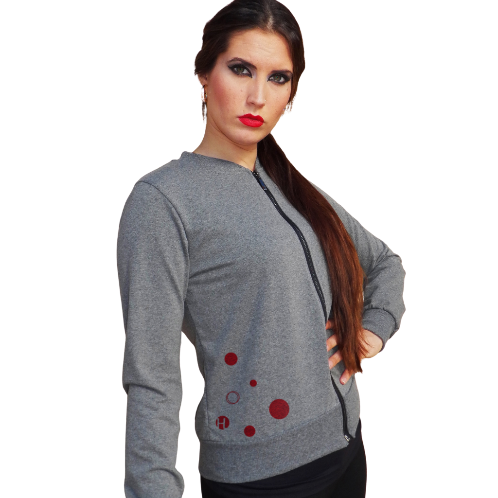 Sudadera flamenca gris con detalles granates